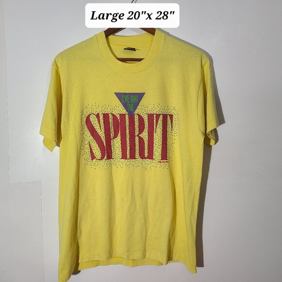 Vintage 90s "I've Got the Spirit" Yellow Large T-Shirt Single Stitch Made in USA - Picture 1 of 8